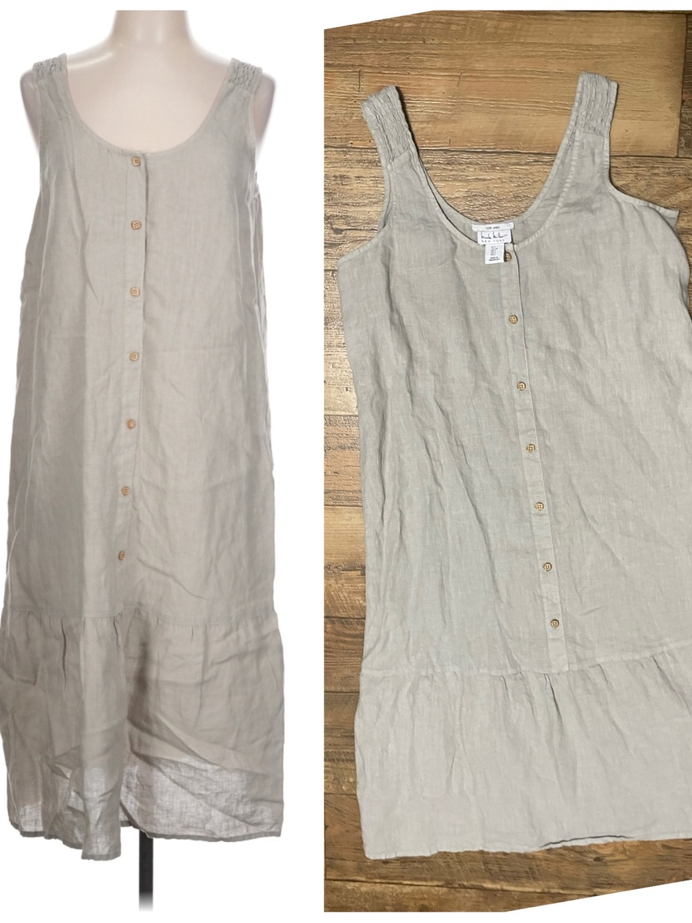 Nicole Miller light gray sleeveless linen midi dress buttons sz S oversize relax